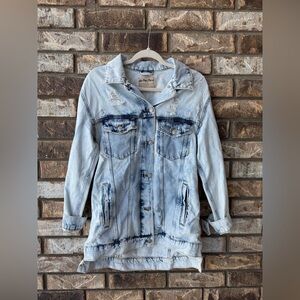 NWT Free People White Washed Distressed Buttoned Denim Jacket XS